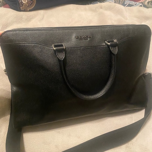 Coach briefcase. Posed w/purse pillow to demonstrate shape. Used once. No marks. - Picture 1 of 7